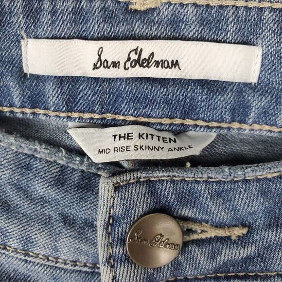 Sam Edelman Mid Rise Skinny Ankle Jeans Frayed Embroidered Ankle Denim Stretch - Picture 5 of 12